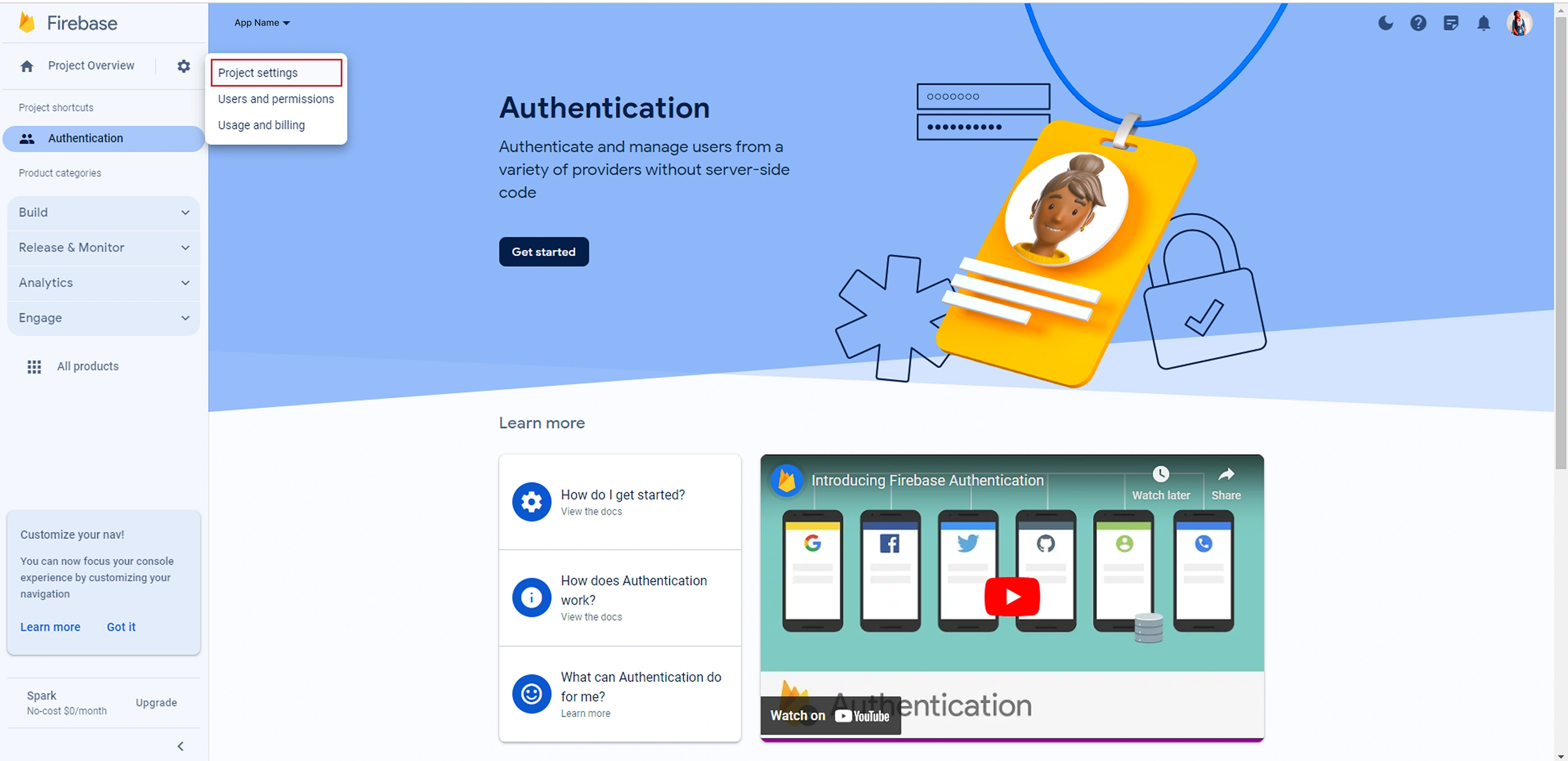 Service accounts page